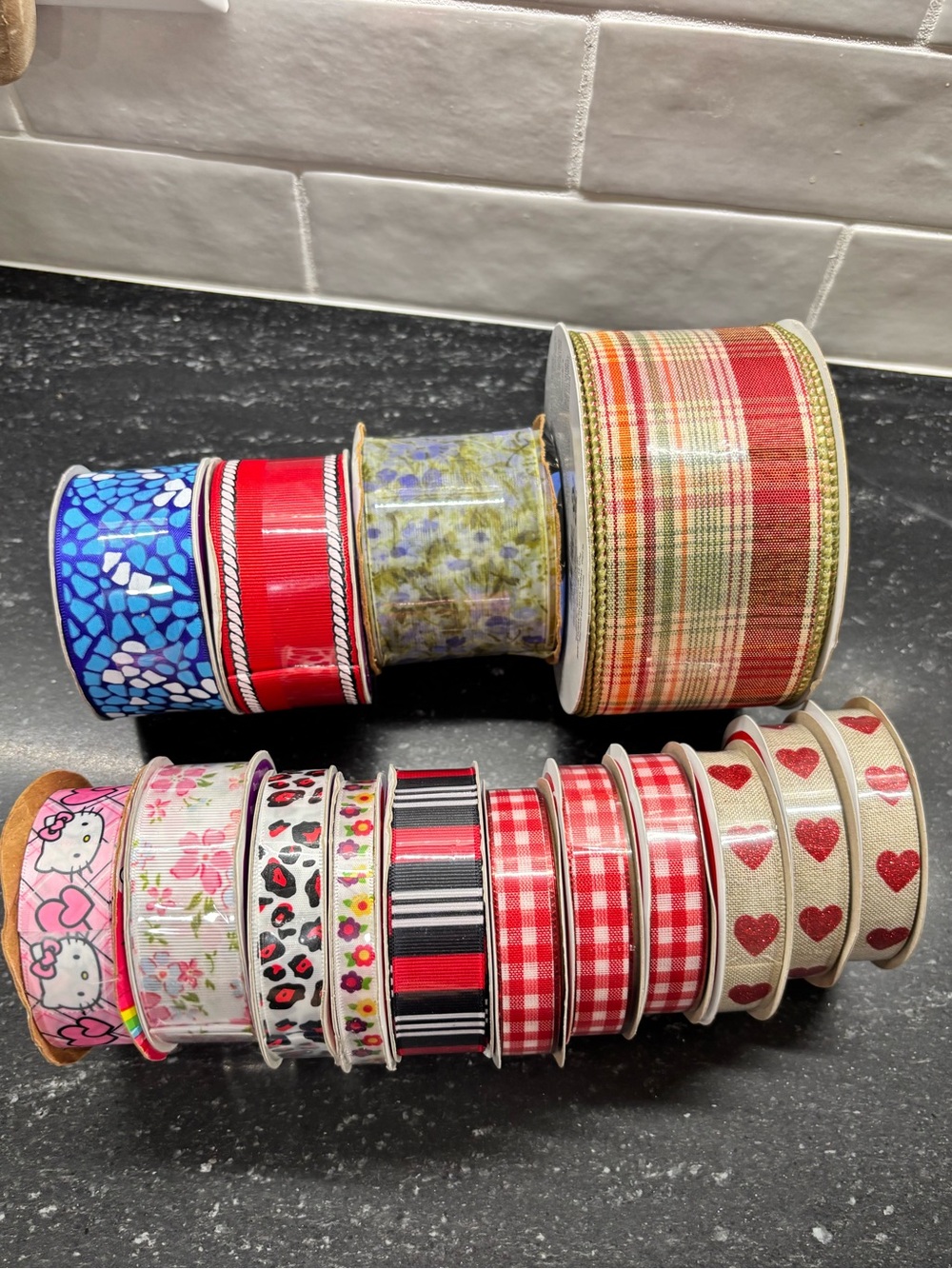New Assorted Decorative Ribbon Lot 15 Rolls Hearts Plaid Floral Hello Kitty